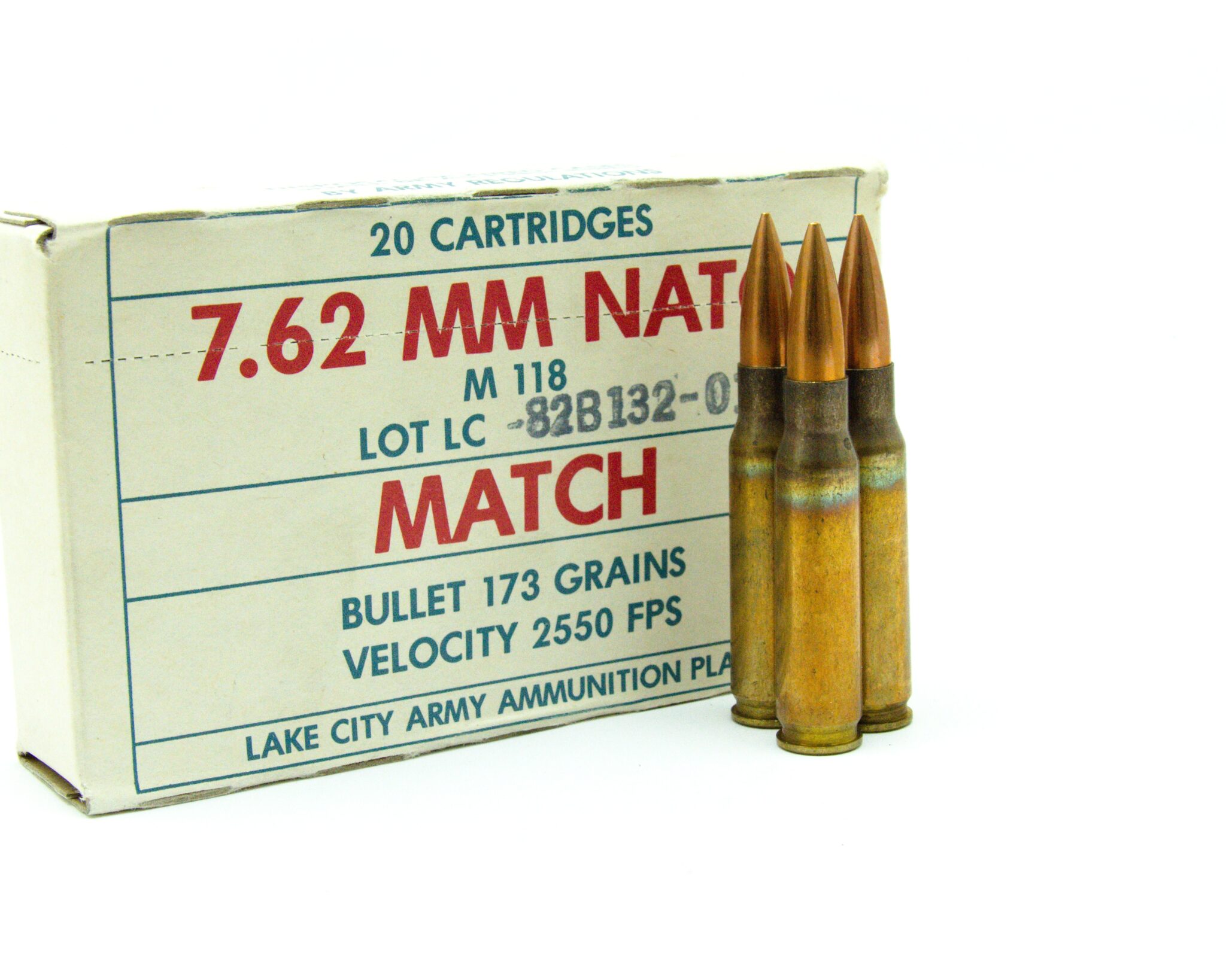 7.62 NATO Match Ammunition M 118 Lake City Brass With 173 Grain FMJ
