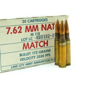 7.62 NATO Match Ammunition M 118 Lake City Brass With 173 Grain FMJ Bullets
