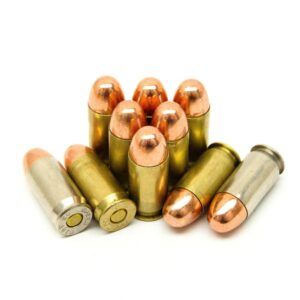 45 ACP with 230 grain plated round nose bullets