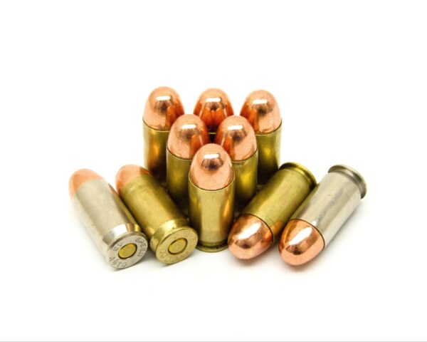 45 ACP with 230 grain plated round nose bullets