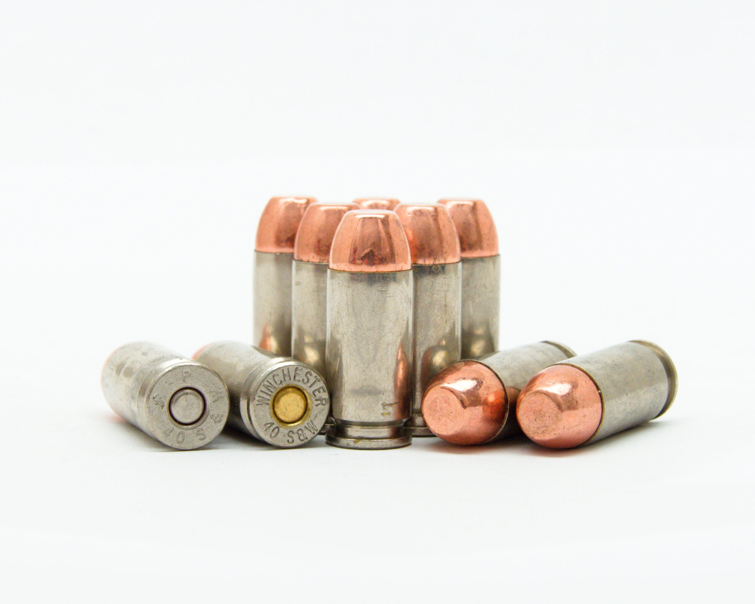 40 S&W 180 Grain Flat Nose Ammunition With Copper Plated Bullets 50 Rounds Nickel Casings