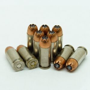 40 S&W 180 Grain Serrated Hollow Point Personal Defense Ammunition 20 Rounds Nickel Casings
