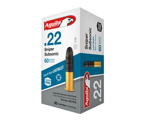 Aguila Ammunition Rimfire Sniper Subsonic 22LR 60Gr Solid Point Bullet 50 Round Box 1B220112