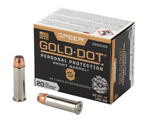 Speer Ammunition Speer Gold Dot Personal Protection 38 Special 135 Grain Hollow Point +P 20 Round Box 23921GD