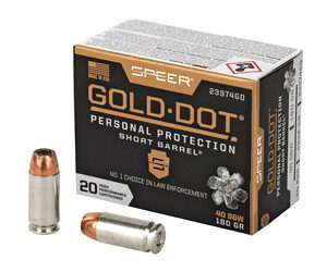 Speer Ammunition Speer Gold Dot Personal Protection 40S&W 180 Grain Hollow Point Short Barrel 20 Round Box 23974GD