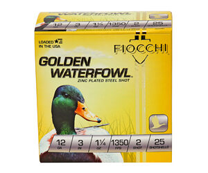 Fiocchi Ammunition Golden Waterfowl 12 Gauge 3" #2 Steel Shot 25 Round Box 123SGW2