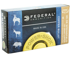 Federal PowerShok 30-06 150 Grain Copper Lead Free 20 Round Box California Certified Nonlead Ammunition 3006150LFA