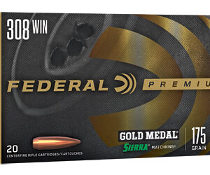 Federal Gold Medal Match 308 Winchester 175 Grain Boat Tail Hollow Point 20 Round Box GM308M2