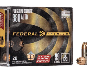 Federal Hydra-Shok Deep 380 ACP 99Gr Hollow Point 20 Round Box P380HSD1