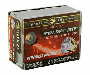 Federal Hydra-Shok Deep 9MM 135Gr Hollow Point 20 Round Box P9HSD1