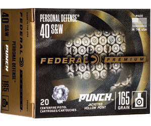 Federal Premium Punch 40 S&W 165 Grain Jacketed Hollow Point 20 Round Box PD40P1