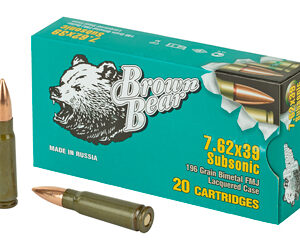 Fime Group Bear 7.62X39 196 Grain Bi-Metal Case Full Metal Jacket Subsonic 20 Round Box ASUB762FMJ