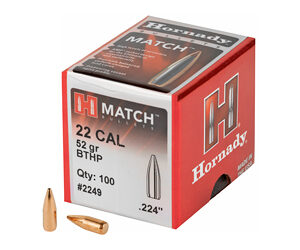 Hornady Match .224 Diameter 22 Caliber 52 Grain Boat Tail Hollow Point 100 Count 2249
