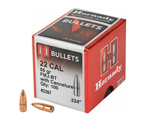 Hornady FMJ-BT .224 Diameter 22 Caliber 55 Grain Boat Tail 100 Count 2267