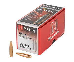 Hornady Match .243 Diameter 6MM/243 Winchester 105 Grain Boat Tail Hollow Point 100 Count 2458