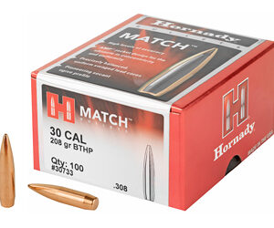 Hornady Match .308 Diameter 30 Caliber 208 Grain Boat Tail Hollow Point 100 Count 30733