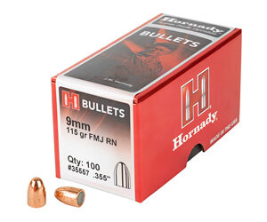 Hornady FMJ-RN .355 Diameter 9MM 115 Grain Round Nose 100 Count 35557