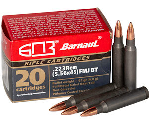 Barnaul Ammunition 223 Remington 62Gr Full Metal Jacket Boat Tail 20 Round Box Steel Polycoated Case BRN223REMFMJBT62
