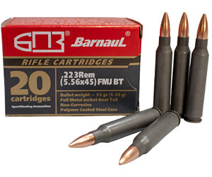 Barnaul Ammunition 223 Remington 55Gr Boat Tail Hollow Point 20 Round Box Steel Polycoated Case BRN223REMHPBT55