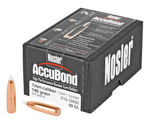 NOSLER AccuBond .284 Diameter 7MM 140 Grain Spitzer Boat Tail 50 Count 59992