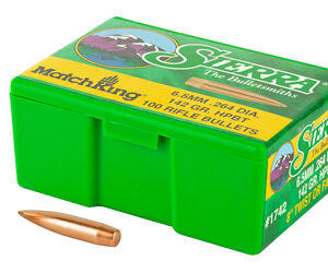Sierra Bullets – Reloading MatchKing .264 Diameter 6.5MM 142 Grain Hollow Point Boat Tail 100 Count 1742