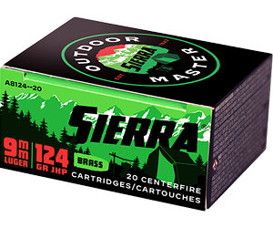 Sierra Bullets Outdoor Master 9MM 124Gr Jacketed Hollow Point 20 Round Box A8124--20