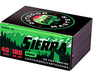 Sierra Bullets Outdoor Master 40 S&W 180Gr Jacketed Hollow Point 20 Round Box A8460--28