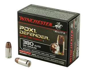 Winchester Ammunition Defender Supreme Elite 380ACP 95 Grain Bonded Jacketed Hollow Point PDX1 20 Round Box S380PDB