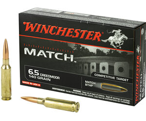 Winchester Ammunition Match Ammunition 6.5 Creedmoor 140 Grain Boat Tail Hollow Point 20 Round Box S65CM