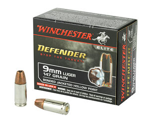 Winchester Ammunition Defender 9MM 147 Grain PDX1 Bonded Jacketed Hollow Point 20 Round Box S9MMPDB1