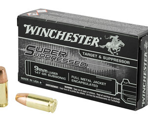 Winchester Ammunition Super Suppressed 9MM 147 Grain Full Metal Jacket Encapsulated 50 Round Box SUP9