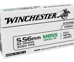 Winchester Ammunition M855 556NATO 62Gr Full Metal Jacket Green Tip 20 Round Box WM855K