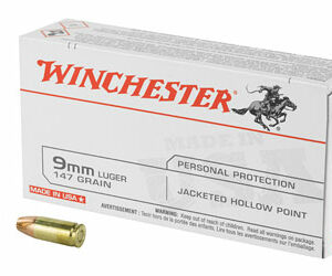 Winchester Ammunition USA 9MM 147 Grain Jacketed Hollow Point 50 Round Box USA9JHP2